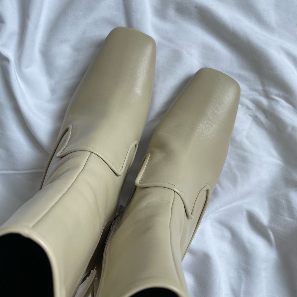 salondeju cream heel boots calfskin korean designer brand